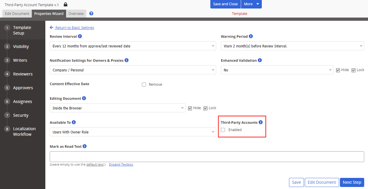 Enabling Third-Party Contact Assignments in a Template